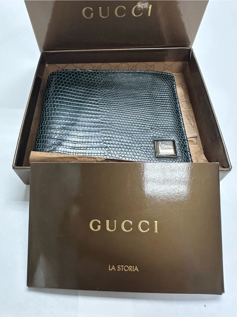 Gucci Green Lizard-Embossed Leather Bifold Wallet